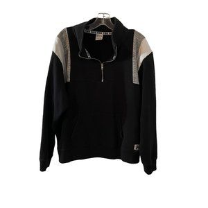 Victoria Secret Pink Sweater Pullover Large Black/Gray 1/4 Zip Neck